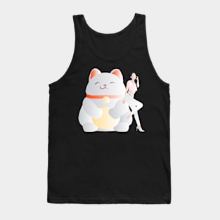 Fortune Cat & Beauty with Love Sign Tank Top